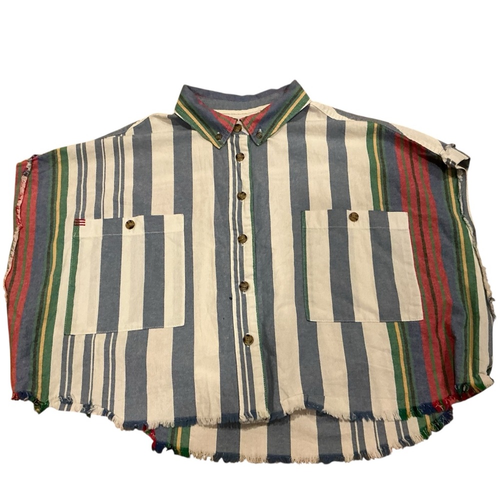 Vintage BDG grey and White Striped crop Shirt size small button up